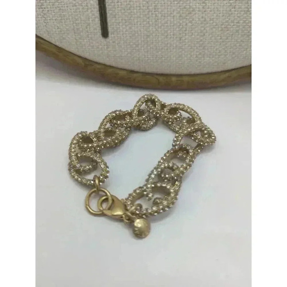 J Crew Gold Link Bracelet Cubic Zirconia Pave Setting Womens Jewelry - Picture 4 of 5